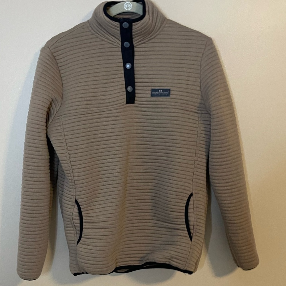 Simply Southern Light Beige Zip Up Sweater with Ribbed Texture Small